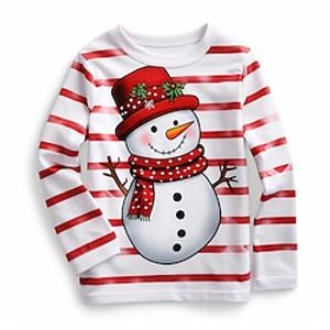 Christmas Girls' 3D Snowman Stripe Tee Shirt Long Sleeve 3D Print Fall Winter Active Fashion Cute Polyester Kids 3-12 Years Crew Neck Outdoor Casual Daily Regular Fit Lightinthebox