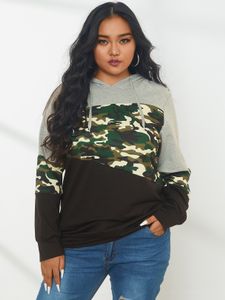 YOINS Plus Size Pullover Patchwork Camo Hooded Design Long Sleeves Sweatshirt