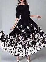 Round Neck Floral Printed Maxi Dress - thumbnail