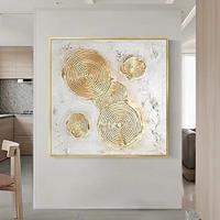 Oil painting hand painted Boho Wall Art Gold Circle Painting On Canvas Silver Abstract Painting Original Gold Leaf Texture Art Painting Large Wall Art painting for Living Room Artwork Lightinthebox