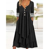 Women's Casual Dress Shift Dress Pleated Dress Geometric Color Block Pleated Pocket V Neck Midi Dress Active Fashion Outdoor Daily 34 Length Sleeve Regular Fit Black Fall Spring S M L XL XXL Lightinthebox - thumbnail