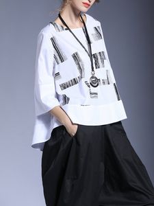 Print O-Neck 3/4 Sleeve Loose T-Shirts