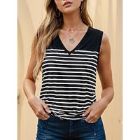 Women's Tank Top Striped Daily Print Sleeveless Black Sleeveless Casual V Neck Summer Lightinthebox