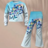 Girls' 3D Butterfly Sweatshirt  Flare Pants Set Pink Long Sleeve 3D Print Fall Winter Active Fashion Daily Polyester Kids 3-12 Years Crew Neck Outdoor Date Vacation Regular Fit Lightinthebox - thumbnail