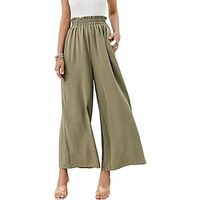 Women's Wide Leg Pants Trousers Linen Cotton Blend Plain Side Pockets Wide Leg Full Length Casual Daily Going out Weekend White Yellow S M Spring  Summer Lightinthebox