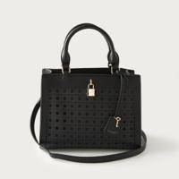 Charlotte Reid Textured Tote Bag with Detachable Strap and Padlock Accent