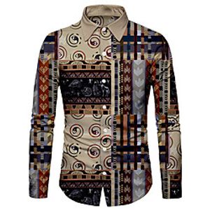 Men's Shirt 3D Print Geometry 3D Print Button-Down Long Sleeve Street Tops Casual Fashion Breathable Comfortable Brown Lightinthebox