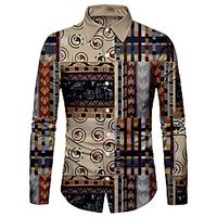 Men's Shirt 3D Print Geometry 3D Print Button-Down Long Sleeve Street Tops Casual Fashion Breathable Comfortable Brown Lightinthebox - thumbnail
