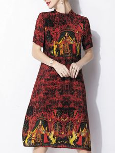 Stand Collar Short Sleeve Print Dresses