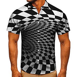 Men's Shirt 3D Print Optical Illusion Graphic Prints Button-Down Short Sleeve Street Tops Casual Fashion Classic Breathable Black / Gray miniinthebox