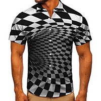 Men's Shirt 3D Print Optical Illusion Graphic Prints Button-Down Short Sleeve Street Tops Casual Fashion Classic Breathable Black / Gray miniinthebox - thumbnail
