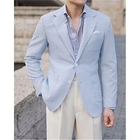 Men's Seersucker Blazer Spring  Summer Jacket   Fashion Office Blazer Jacket Striped Blazer Regular Plus Size Single-Breasted Two-buttons Pink Blue Sky Blue 2023 Lightinthebox - thumbnail