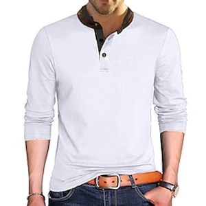 Men's Henley Shirt Tee Solid Color Henley Green Blue Royal Blue Gray White Daily Going out Long Sleeve Button-Down Clothing Apparel Fashion Streetwear Casual Lightinthebox