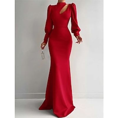 Mermaid Evening Gown Elegant Dress Formal Christmas Red Green Dress Sweep  Brush Train Long Sleeve High Neck Satin with Ruched 2023 Lightinthebox