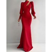 Mermaid Evening Gown Elegant Dress Formal Christmas Red Green Dress Sweep  Brush Train Long Sleeve High Neck Satin with Ruched 2023 Lightinthebox - thumbnail