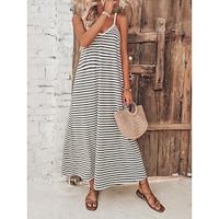 Women's Casual Dress Summer Dress Stripe Backless Print Strap Long Dress Maxi Dress Streetwear Street Vacation Sleeveless Regular Fit Gray Summer S M L XL XXL Lightinthebox