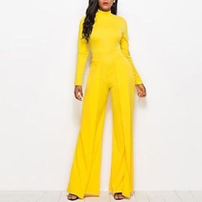Women's Jumpsuit High Waist Solid Color Stand Collar Elegant Street Going out Regular Fit Long Sleeve Yellow Wine Royal Blue M L XL Winter Lightinthebox