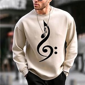 Graphic Prints Musical Notes Daily Classic Casual Men's 3D Print Sweatshirt Pullover Holiday Going out Streetwear Sweatshirts White Light Green Khaki Long Sleeve Crew Neck Print Spring   Fall miniinthebox