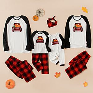 Family Look Halloween Pajamas Pumpkin Car Letter Patchwork Black Long Sleeve Daily Matching Outfits Lightinthebox