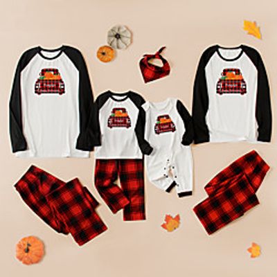 Family Look Halloween Pajamas Pumpkin Car Letter Patchwork Black Long Sleeve Daily Matching Outfits Lightinthebox