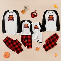 Family Look Halloween Pajamas Pumpkin Car Letter Patchwork Black Long Sleeve Daily Matching Outfits Lightinthebox - thumbnail