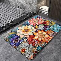 Bathroom Bath Mats Floral Print Absorbent Bathroom Rug Polyester Non Slip Lightinthebox - thumbnail