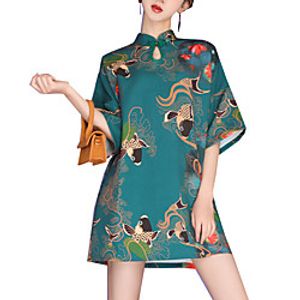 Women's Shift Dress Short Mini Dress Green Half Sleeve Floral Print Print Spring Summer Mandarin Collar Elegant Casual Traditional 2022 S M L XL miniinthebox