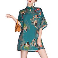 Women's Shift Dress Short Mini Dress Green Half Sleeve Floral Print Print Spring Summer Mandarin Collar Elegant Casual Traditional 2022 S M L XL miniinthebox - thumbnail