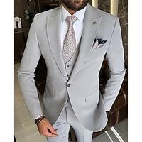 Light Grey Men's Wedding Suits Solid Colored 3 Piece Daily Business Plus Size Single Breasted One-button 2023 miniinthebox