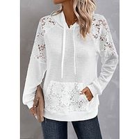Women's Hoodie Sweatshirt Pullover Waffle Plain Fashion Drawstring Front Pocket White Casual Sports Hooded Long Sleeve Top Micro-elastic Fall  Winter Lightinthebox - thumbnail