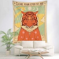 Cartoon Lovely Tiger Large Wall Tapestry Hanging Art Blanket Curtain Hanging Home Bedroom Living Room Decorative miniinthebox - thumbnail