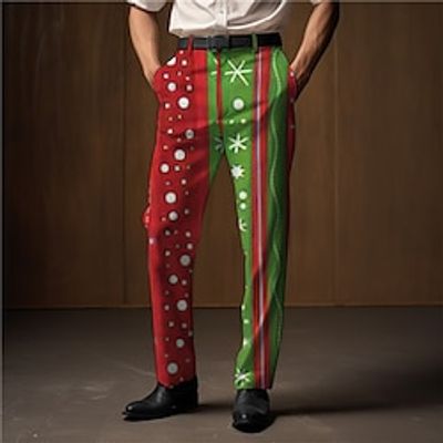 Geometry Business Casual Men's 3D Print Dress Pants Pants Trousers Outdoor Daily Wear Streetwear Ugly Christmas Polyester Wine Yellow Blue S M L Medium Waist Elasticity Pants Lightinthebox