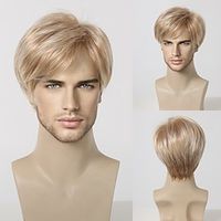 Synthetic Wig Uniforms Career Costumes Princess kinky Straight Middle Part Layered Haircut Machine Made Wig 8 inch Light Blonde Synthetic Hair Men's Cosplay Party Fashion Blonde miniinthebox - thumbnail