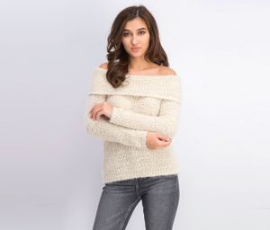 Juniors Off-the-Shoulder Fuzzy Sweater  White Oak