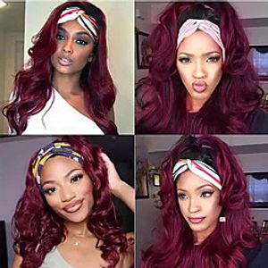 Burgundy Headband Wig Ombre 1B99J Wig No Lace No Glue Body Wave Dark Roots Brazilian Virgin Hair Wet And Wavy Ombre Human Hair Wig Lightinthebox