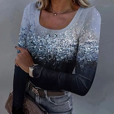 Women's T shirt Tee Graphic Pink Blue Purple Print Long Sleeve Daily Weekend Fashion Round Neck Regular Fit Spring   Fall Lightinthebox