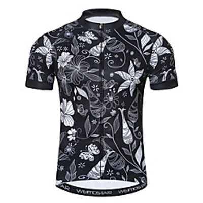 21Grams Men's Short Sleeve Cycling Jersey Summer Spandex Polyester Black Floral Botanical Bike Jersey Top Mountain Bike MTB Road Bike Cycling Quick Dry Moisture Wicking Breathable Sports Clothing Lightinthebox