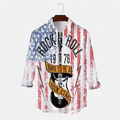 Men's Shirt 3D Print National Flag Letter Turndown Street Casual Button-Down Print Long Sleeve Tops Designer Casual Fashion Breathable Blue Lightinthebox