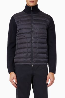 Moncler Zip-up Cardigan in Quilted Nylon & Knit Wool Moncler Zip-up Cardigan in Quilted Nylon & Knit Wool