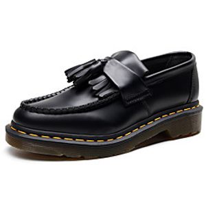 Women's Loafers  Slip-Ons Flat Heel Round Toe Booties Ankle Boots Daily Work Leather Tassel Solid Colored Black miniinthebox