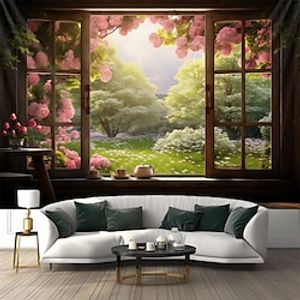 Window Landscape Hanging Tapestry Wall Art Large Tapestry Mural Decor Photograph Backdrop Blanket Curtain Home Bedroom Living Room Decoration Lightinthebox