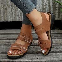 Women's Sandals Flat Sandals Comfort Shoes Platform Sandals Outdoor Daily Beach Summer Flat Heel Open Toe Classic Casual Faux Suede Magic Tape Solid Color Leopard Black White miniinthebox - thumbnail