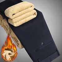 Men's Sherpa Dress Pants Trousers Suit Pants Straight Leg Simple Solid Colored Waterproof Wearable Full Length Home Work Basic Formal Black Deep Blue Stretchy Lightinthebox - thumbnail