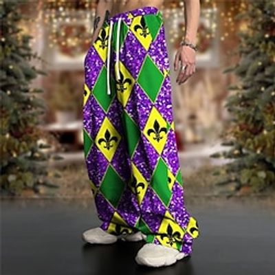 Symbol Argyle Casual Men's 3D Print Pants Trousers Mardi Gras Festival Polyester Red Blue Purple S M L Medium Waist Elasticity Pants Lightinthebox