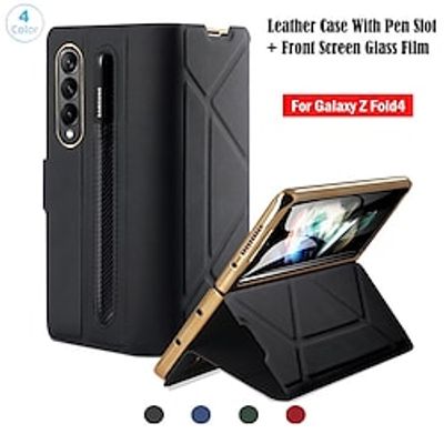 Phone Case For Samsung Galaxy Flip Z Fold 4 and Screen Protector Pencil Holder Flip Solid Colored PC Metal miniinthebox