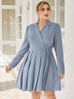 YOINS Plus Size Notch Collar Belt design Pleated Design Long Sleeves Midi Dress - thumbnail