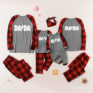 Christmas Pajamas Family Set Ugly Graphic Plaid Letter Patchwork Gray Long Sleeve Mom Dad and Me Daily Matching Outfits Spring Fall Print Lightinthebox