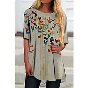 Women's T Shirt Dress Tee Dress Short Mini Dress Yellow Half Sleeve Print Animal Print Spring Summer Round Neck Casual 2021 S M L XL XXL 3XL Lightinthebox