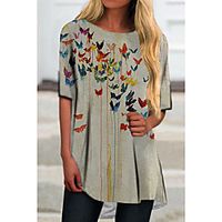 Women's T Shirt Dress Tee Dress Short Mini Dress Yellow Half Sleeve Print Animal Print Spring Summer Round Neck Casual 2021 S M L XL XXL 3XL Lightinthebox - thumbnail