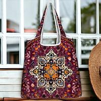 Women's Tote Shoulder Bag Hobo Bag Polyester Shopping Daily Holiday Print Large Capacity Foldable Lightweight National Totem Dark Red Rainbow Lightinthebox